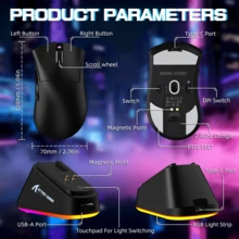 ATTACK SHARK V3 Pro 无线游戏鼠标，带磁吸充电底座：62克超轻 - 1000Hz 轮询率 - 25,000 DPI - PAW3311 传感器，有线/蓝牙/2.4GHz 可编程，BK52820 IC - 查看 9