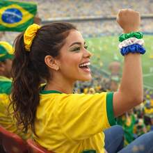 Scrunchie Cetim Cores Verde Amarelo Azul Branco – Edição Copa 4 Unidades - Verde,amarelo,azul e branco - Visão 8