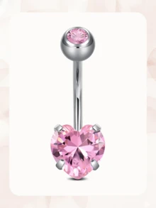 1pc Titanium Belly Ring Pink Heart Belly Button Ring14G, CZ Silver Navel Rings For Women Men Navel Piercing Jewelry 6-16mm For Daily,Halloween - Titanium Belly Ring - View 6