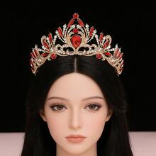 1 pièce Serre-tête en forme de couronne pour femmes, convenant pour la mariée, la princesse, la scène, le mariage royal, la fête, l'Halloween - Doré - Voir 8