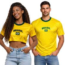 Kit With Men's Brazil T-Shirt And Women's Brazil Cropped Baby Look Or Tank Top. Couple's Brazil Set. - CC Vàng - Xem 8