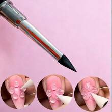 1支美甲硅胶雕塑笔，适用于亚克力3D花朵雕刻塑形点彩，二合一硅胶美甲工具，勺形切片雕塑固体凝胶美甲刷 - 彩色 - 查看 2