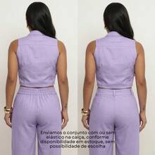 Elegant Women's Linen Vest And High-Waisted Pants Set - Lilac Purple - View 9