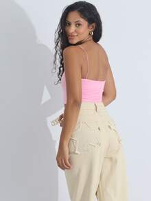 Women's 3-Piece Cropped Top Set Suplex Thin Straps Elastic Strappy Tank Top Summer Casual - Đen/Trắng/Hồng baby - Xem 4