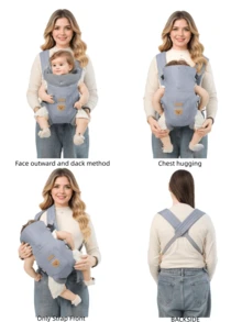 Đai địu em bé 2 trong 1 siêu nhẹ, có thể địu phía trước và phía sau, sử dụng được quanh năm, dụng cụ địu bé tiện lợi. - Xanh denim - Xem 5