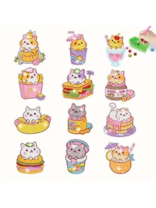 12件套DIY可爱猫咪钻石画套装，包含宝石、工具、工艺美术用品，最佳马赛克贴纸礼品 - 彩色 - 查看 8