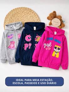 Girls' Fleece Sweatshirt With Hood And Zipper, Mid-Season Sweatshirt (Sizes 4-8), Thermal Winter Clothing - 查看 5