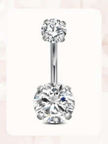 1pc Titanium Belly Ring Pink Heart Belly Button Ring14G, CZ Silver Navel Rings For Women Men Navel Piercing Jewelry 6-16mm For Daily,Halloween - Titanium Belly Ring - View 9