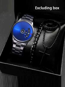 Men's Steel Band Exquisite Watch, Quartz Business High-End Watch For Men - Black - View 3