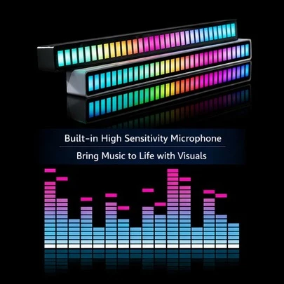 2条/套车载音乐节奏LED灯条，声控氛围灯，3.7V+150mAh，RGB动态音乐伴侣，汽车内饰装饰，适合女性，创意汽车配件礼物，送给女友、朋友，生日、母亲节和婚礼皆宜