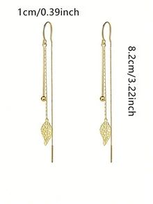 Khuyên tai dáng dài hình lá, kiểu dáng đơn giản, thanh lịch, lấy cảm hứng từ rừng cây, dành cho nữ, giúp tôn lên vẻ đẹp khuôn mặt, kiểu dáng mảnh mai, cá tính. - Bông tai tua rua vàng - Xem 6