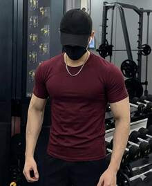 Men's Plain Short Sleeve T-Shirt With Elastane Visco Lycra Mesh - Acai - 查看 2