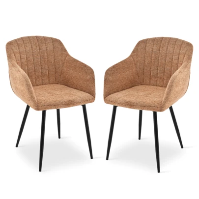 Goeurvant Contemporary Vertical-Stripe Upholstered Dining Chairs With Armrests & Metal Legs For Dining Room, Kitchen, Living Room - Set Of 2 / Set Of 4 / Set Of 6--Orange-Chenille