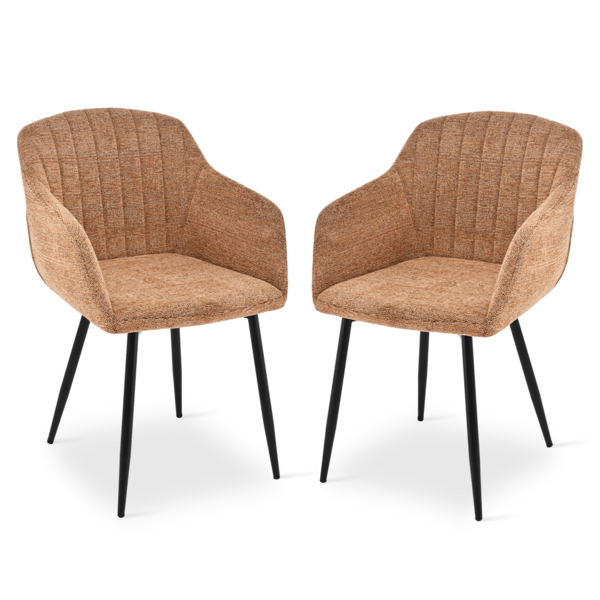 Goeurvant Contemporary Vertical-Stripe Upholstered Dining Chairs With Armrests & Metal Legs For Dining Room, Kitchen, Living Room - Set Of 2 / Set Of 4 / Set Of 6--Orange-Chenille