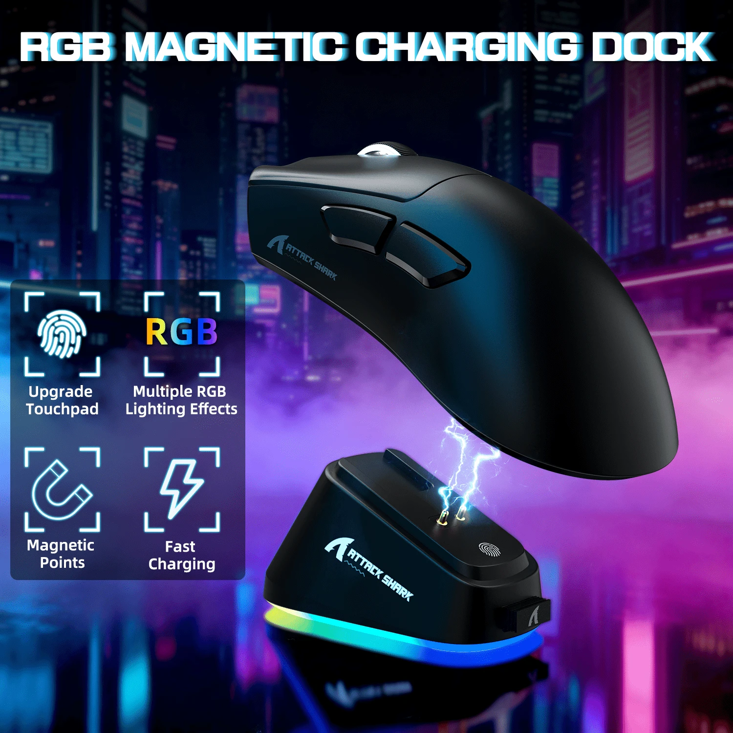 ATTACK SHARK V3 Pro Wireless Gaming Mouse, With Magnetic Charging Dock: 62g Ultra-Lightweight - 1000Hz Polling Rate - 25,000 DPI - PAW3311 Sensor, Wired/Bluetooth/2.4GHz Programmable, BK52820 IC - View 1