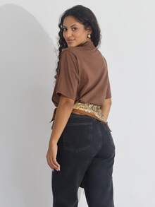 Kit 3 Women's T-Shirt Turtleneck Blouse 100% Cotton T-Shirt - 摩卡棕 - 查看 7