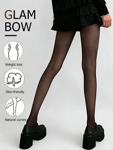 Women's Butterfly Rhinestone Sexy Black Stockings, Ultra-Thin Non-Ladder Pantyhose, Black Thin Stockings With Rhinestones - Multicolor - View 2