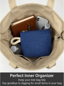 日常休闲风零钱包、口红袋、数据线收纳袋，棉麻帆布材质，礼品装 - 彩色 - 查看 3