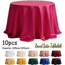 10pcs Round Satin Tablecloth For Wedding, Party, Home Decor, Hotel Events - Romantic, Engagement, Classic Style,Multiple Colors Are Available For Selection,Diamter 305cm/120inch - Hot Pink - View 9