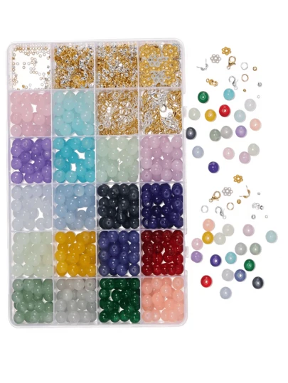 Bộ 360/860 hạt thủy tinh giả ngọc bích 8mm, bao gồm khóa cài và nắp đậy hạt, bộ dụng cụ làm trang sức bằng kim loại, thích hợp để tự làm vòng tay và dây chuyền.