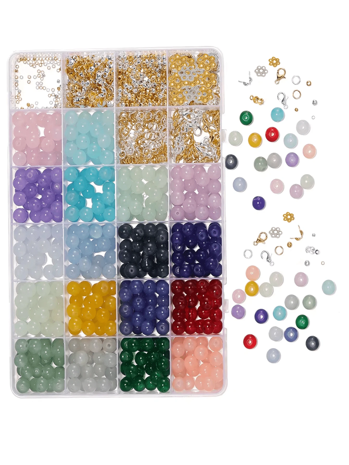 Bộ 360/860 hạt thủy tinh giả ngọc bích 8mm, bao gồm khóa cài và nắp đậy hạt, bộ dụng cụ làm trang sức bằng kim loại, thích hợp để tự làm vòng tay và dây chuyền. - A - Xem 1