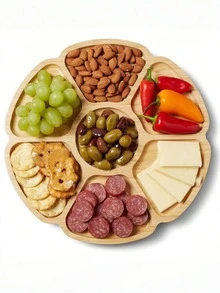 7-Compartment Bamboo Food Tray (Sun-Shaped), Suitable For Snacks/Fruits/BBQ/Salad/Nuts/Desserts, Also Can Be Used As Food Container, Nut Box, Lunch Box, Applicable For Home/Yard/Restaurant/Hotel/Kitchen, Tableware Kitchen Decor, Yard, Ramadan, Plate - Multicolor - View 4