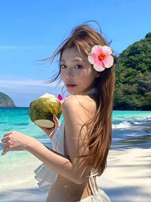 4个/套 大型人造热带芙蓉花发夹，适合女性和女孩，适用于海滩度假、夏威夷主题派对、波西米亚风格，颜色包括粉色、白色、黄色、橙色 - 彩色 - 查看 7