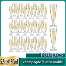 Bộ 12/25/50/100 chiếc ly sâm panh thanh lịch 150ml (5.5oz) thích hợp cho đám cưới, tiệc tùng và sử dụng hàng ngày. - Xem 9