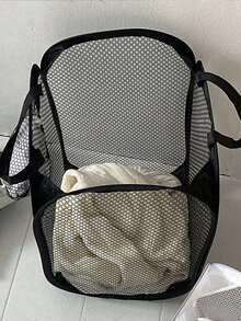 1个黑白可折叠洗衣篮，带提手和侧袋，大容量网状洗衣篮，用于存放脏衣服，购买前请确认尺寸，也适合存放浴袍，情人节礼物 - 彩色 - 查看 5