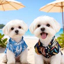 BJAYPET Áo sơ mi Hawaii thoáng khí cho thú cưng, cài cúc phía trước dễ mặc/cởi, phù hợp cho chó nhỏ đến trung bình như chó Maltese và Poodle, áo mát mẻ cho kỳ nghỉ hè. - Nhiều màu - Xem 5