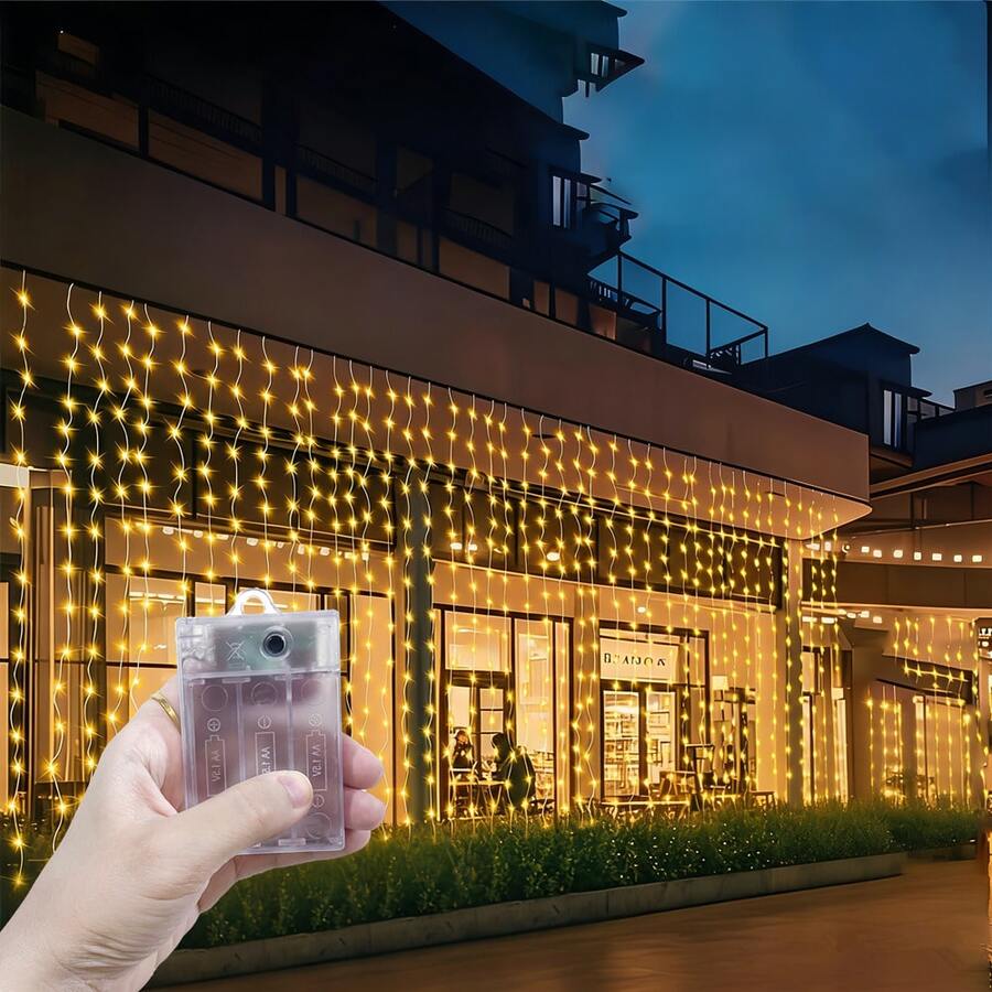 Luzes de fada cintilantes, decoração para pátio, 8 modos de iluminação para cortina de quarto e sala de estar, luzes decorativas para festas de casamento, iluminação decorativa para feriados, decoração interna e externa, decoração para festas de aniversário, decoração para camping e quintal, decoração de guirlanda de fadas, luzes de cortina com caixa de bateria, 4 opções de cores de luz, decoração para feriados, decoração para o Dia dos Namorados, decoração para criar atmosfera romântica no quarto, decoração para jardim, luzes decorativas para Natal e Halloween.