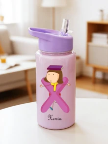 Customizable Name Text, 500ml Kids Water Bottle With Straw Cup, Best Gift For Girls And Boys For School/Graduation, Outdoor Sports Water Bottle, 26 Letters Campus Student Cup - Solid Color - View 10