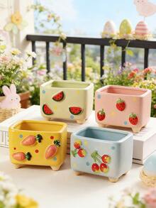 Vasos de Flores e Jardineiras com Estampa de Frutas Fofas, Vaso de Cerâmica Criativo com Desenho Animado, Decoração para Casa e Jardim, Vaso Pintado à Mão com Morango/Cereja/Melancia/Cenoura, Vaso de Cerâmica Grande com Pintura de Frutas Adoráveis, Vaso de Primavera, Decoração para Varanda, Artigos para Jardim e Área Externa, Adequado para Decoração de Jardim/Quarto/Peitoril da Janela/Hotel/Escrivaninha/Mesa de Jantar, Decoração de Festas, Presente de Páscoa, Decoração de Páscoa, Ótimo Presente - A - Ver 5