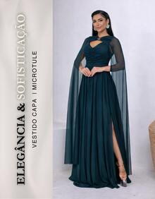 Women's Long Party Dress With Slit, Cape Sleeves, Gathered Bust And Brooch, Solid Color, Elegant, For New Year's Eve, Wedding, Bridesmaid, Graduation. - 墨綠色 - 查看 2