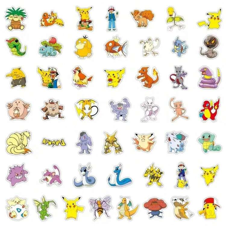 50/100pcs Pokemon Pikachu Stickers, Waterproof Cute Stickers For DIY Decoration On Skateboard, Phone, Laptop, Bicycle, Fridge, PVC, Graffiti, Toys (Assorted Patterns) - Multicolor - View 9
