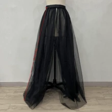 1件新娘可拆卸拖尾多层薄纱开衩黑色弹力腰及地派对长款薄纱裙，115厘米 - 彩色 - 查看 5