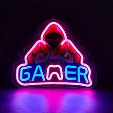 1pc Gaming Neon Light Sign, Game Room Decor Neon Light, USB Powered, Boys Bedroom Gaming Cave Decoration, Teen Boys Christmas Birthday Gaming Gift - Multicolor - View 2