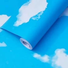 1卷自粘墙纸,天空云朵图案,简约现代风格,防水防油可移除,适用于厨房台面、橱柜、墙面、房间装饰、家居装饰、客厅、浴室、房屋翻新、家具改造、DIY装饰,耐用墙纸材料,易于安装,家居升级 - C-藍色 - 查看 9