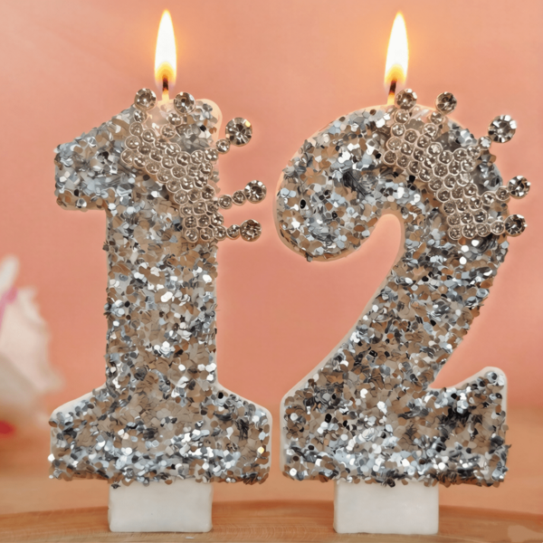 1支装数字生日蜡烛，银色皇冠装饰蛋糕蜡烛，0-9银色闪亮数字蜡烛，适用于生日蛋糕、大型节日派对，男女皆宜