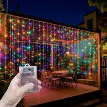 Luzes de fada cintilantes, decoração para pátio, 8 modos de iluminação para cortina de quarto e sala de estar, luzes decorativas para festas de casamento, iluminação decorativa para feriados, decoração interna e externa, decoração para festas de aniversário, decoração para camping e quintal, decoração de guirlanda de fadas, luzes de cortina com caixa de bateria, 4 opções de cores de luz, decoração para feriados, decoração para o Dia dos Namorados, decoração para criar atmosfera romântica no quarto, decoração para jardim, luzes decorativas para Natal e Halloween. - cortina de luz com caixa de bateria - Ver 19