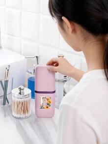 Floral Letter A-Z Portable Toothbrush Holder - Fashionable Travel Toothbrush Holder & Cup Sleeve, Durable Multi-Function Rinse Cup, Hygienic Protection, Suitable For Travel, Camping, Business Trip And School | Includes Toothbrush And Toiletry Storage Set, Minimalist Travel Wash Cup Set | Perfect Holiday Gift For Travelers, Students And Hygiene-Conscious Individuals - Multicolor - View 3