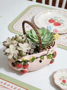 草莓手绘花盆，大直径，可爱有趣的草莓彩绘风格卡通创意陶瓷花盆，春季花盆，阳台装饰，萌趣花盆，超萌植物盆，适合花园/卧室/窗台/酒店/书桌/餐桌装饰，节日装饰，复活节礼物，复活节装饰品，精美礼品，可爱单品 - A - 查看 4