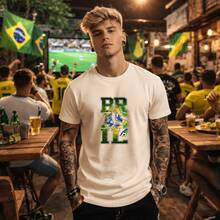 Unisex Printed T-Shirt Brazil World Cup 2026 100% Premium Cotton Streetwear T-Shirt World Cup Oversized Casual Shirt Brazilian Fans Road To The Hexa - 奶油色 - 查看 1