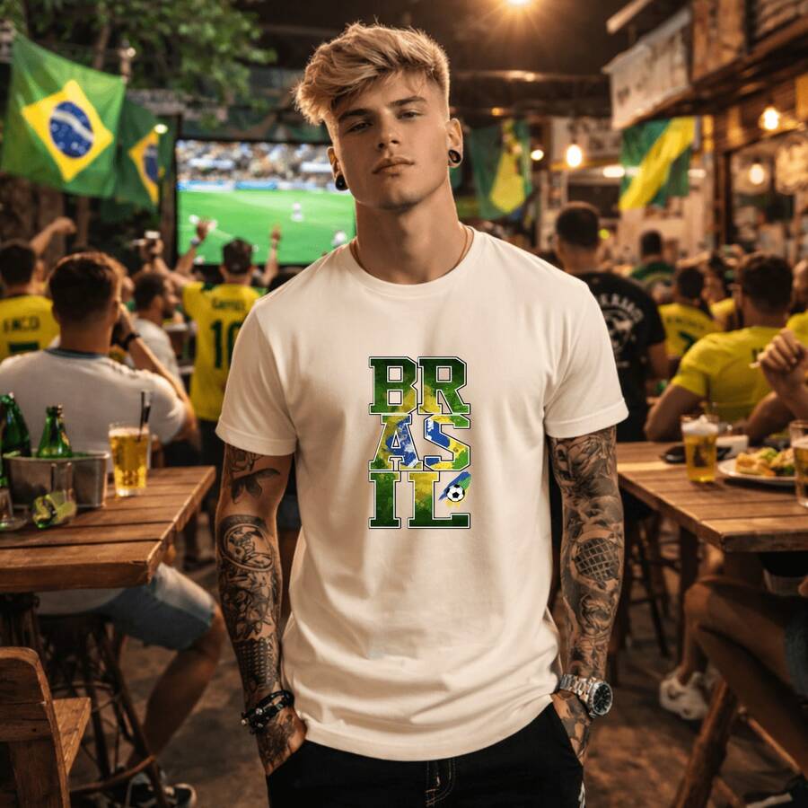 Unisex Printed T-Shirt Brazil World Cup 2026 100% Premium Cotton Streetwear T-Shirt World Cup Oversized Casual Shirt Brazilian Fans Road To The Hexa - 奶油色 - 查看 1