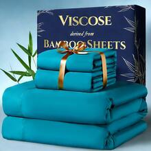 Sheet&Joy 4pcs Bamboo Cooling Bedding - Extra Deep Pocket Breathable And Cooling 200gsm- Suitable For Hot Sleepers And Sweats, Pillowcases, Flat Sheet And Fitted Sheet - A Perfect Gift For Family, Queen And King Sizes, Next Day Delivery - 孔雀藍 - 查看 7