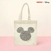 MINISO X Disney Mickey Mouse Love Heart Canvas Tote Bag - Cute Reusable Shopping Bag For Daily Use - 1 cái - Xem 1