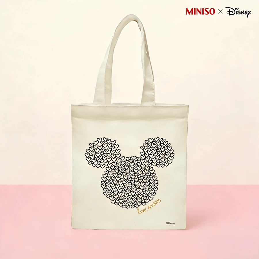 MINISO X Disney Mickey Mouse Love Heart Canvas Tote Bag - Cute Reusable Shopping Bag For Daily Use - 1 cái - Xem 1