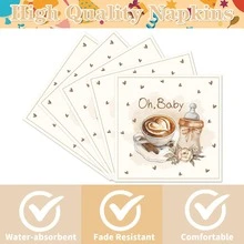 20/40/60pcs Coffee And Flower Theme Napkins, Latte Art And Bottle Pattern Paper Napkins, New Life Celebration Party Supplies, Table Decorations For Gender Reveal Party And Afternoon Tea - ABaby Is Brewing - View 2