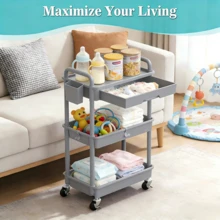 3 Tier Rolling Cart With Drawer, Bathroom Storage Organizer With 2 Lockable Wheels, Multifunctional Rolling Storage Cart For Bathroom, Kitchen, Office, Craft, Makeup, Baby Essentials, White - 灰色的 - 查看 3