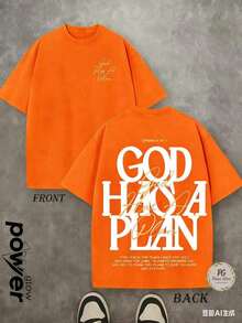 Jesus Tee God Has A Plan Graphic Tee Double-Sided Print Washed T-Shirt Holiday Gifts Y2K Men's Graphic Tees, Street - Style Vintage Washed T - Shirts, 230G Cotton T - Shirts, 100% Pure Cotton, Unisex Graphic Tees Halloween Back To School ShirtsNew Casual T-Shirts For Men And Women - 橘色 - 查看 5